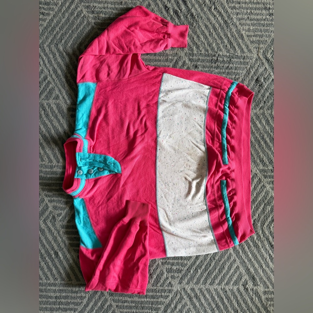 Bright Pink STEFANO (M) Colorblock Pullover with Teal Accents 90s Vintage